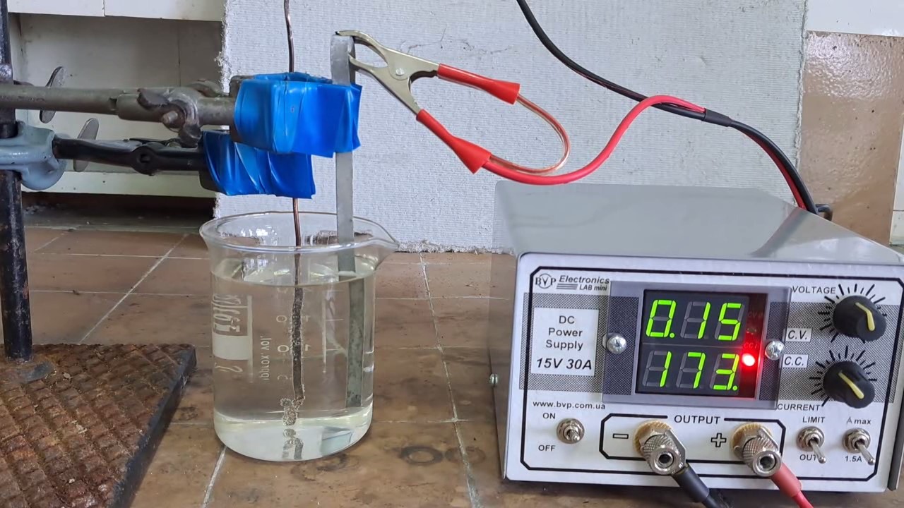 Electrolysis of hydrochloric acid (test of power supply unit)